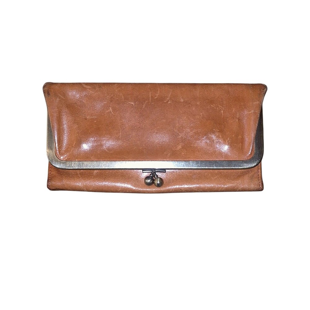 HOBO International ROBIN Trifold Wallet Patina Leather WARM AMBER W/Mirror